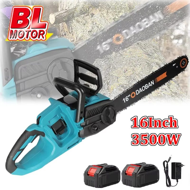 16 Zoll bürstenlose elektrische Kettensäge 3500 W kabelloses Beschneiden Holzbearbeitung Elektrowerkzeug Handheld-Gartenschneider mit 2 Stück 21 V Batterie