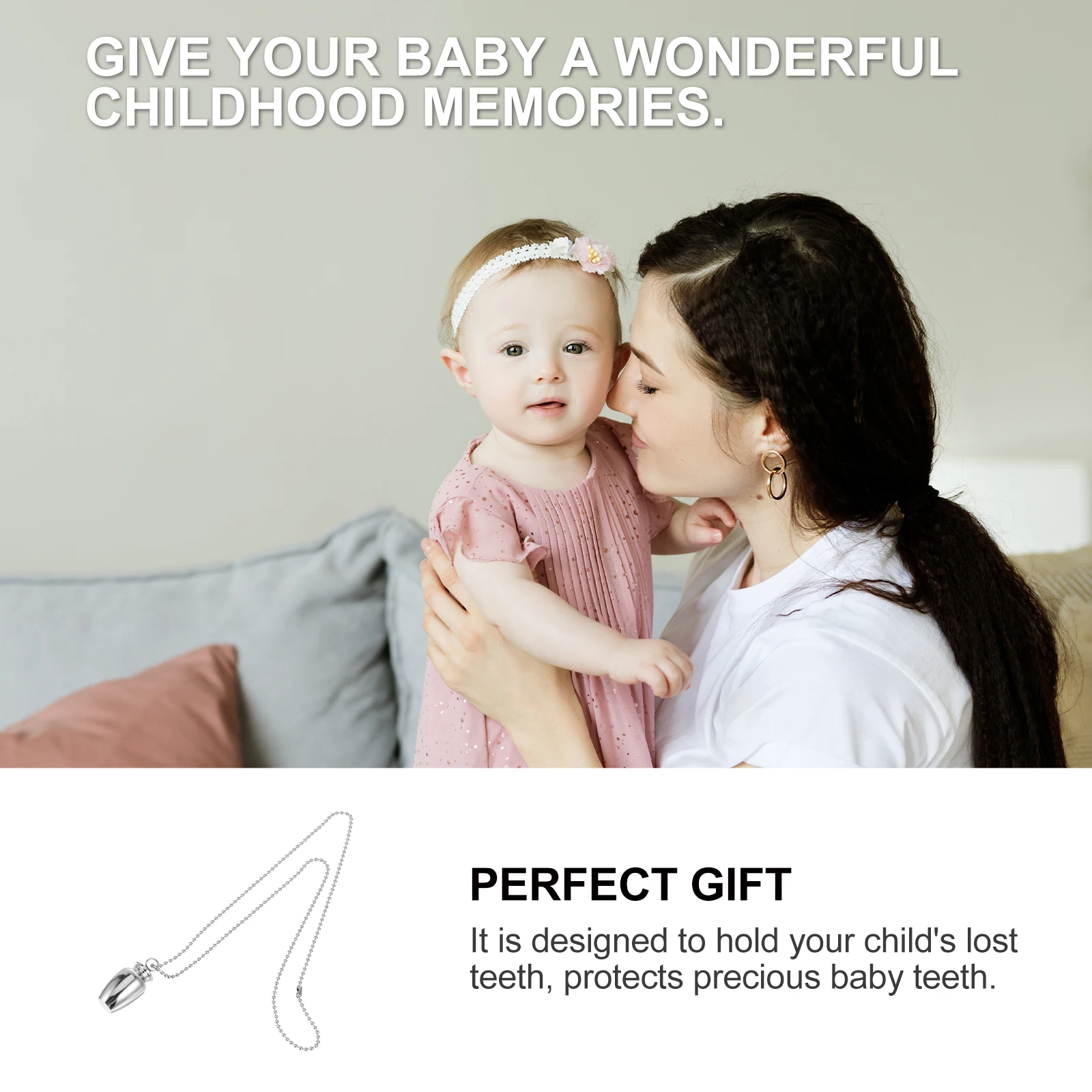 Colar com Pingente de Dente de Leite para Bebê, Joia Comemorativa de Metal Premium para Recém-Nascidos e Crianças, Natal e Aniversário