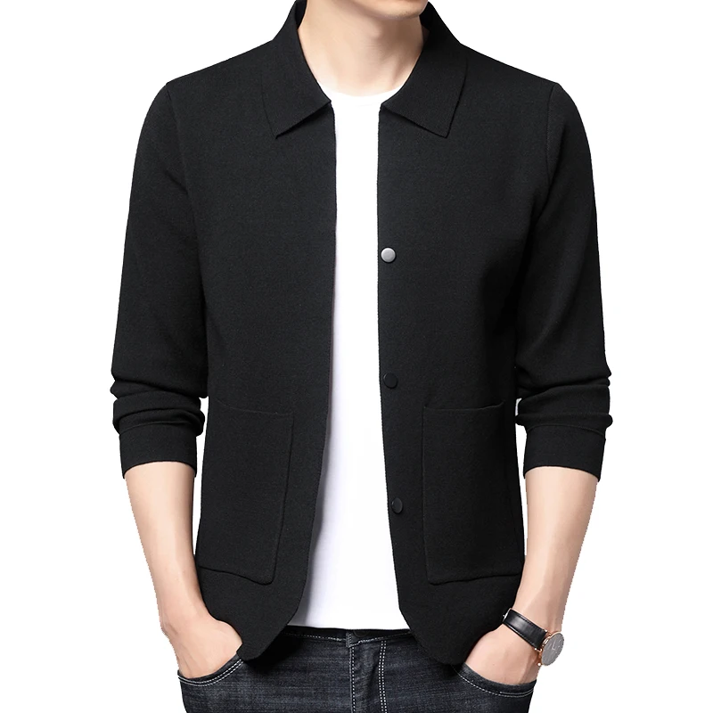 New Turn-down Collar Sweaters Suit Men's Sweater Cardigan Business Wool Sweater Jacket