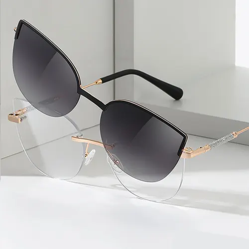 Imagen 2 del producto CCspace Gafas con clip magnético sin montura, lentes de sol polarizadas, lentes UV400, bloqueo de luz azul, gafas decorativas para mujer