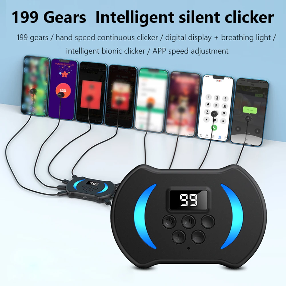 Mobile Phone Screen Auto Clicker Adjustable Phone Auto Device Screen Clickers with Digital Display & Blue Light for Android iOS