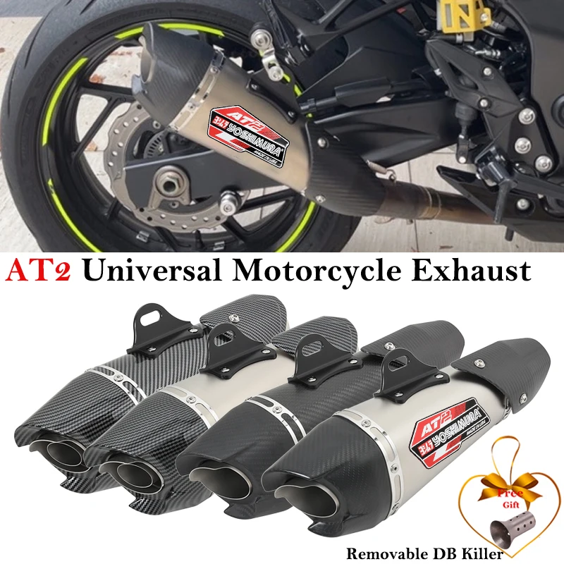 

51MM Universal Motorcycle GP Exhaust Pipe AT2 Muffler Escape Moto Modified Carbon Fiber For ZX6R R1 R3 Ninja250 MT09 MT07 Z900