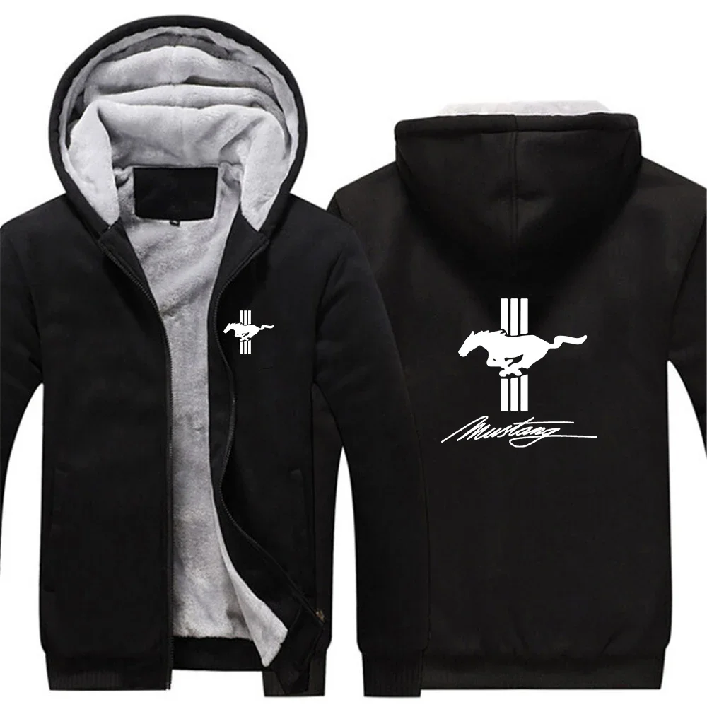 

2024 Autumn Winter New Men's Mustang Logo Print Popular Splicing Long Sleeve Zippered Windproof Warm Cardigan Thickened Hoodies