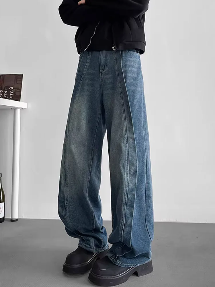Cleanfit アメリカン レトロ ブルー ジーンズ メンズ 秋冬 トレンディ ワイドレッグ パンツ ハイセンセーション ルーズ カジュアル パンツ