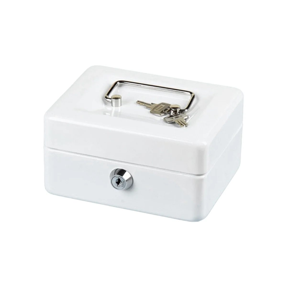 Mini Petty Cash Box Lockable Security Money Safe Box with Lock Slot -Metal Coin Bank Piggy Bank for Adult Children,White