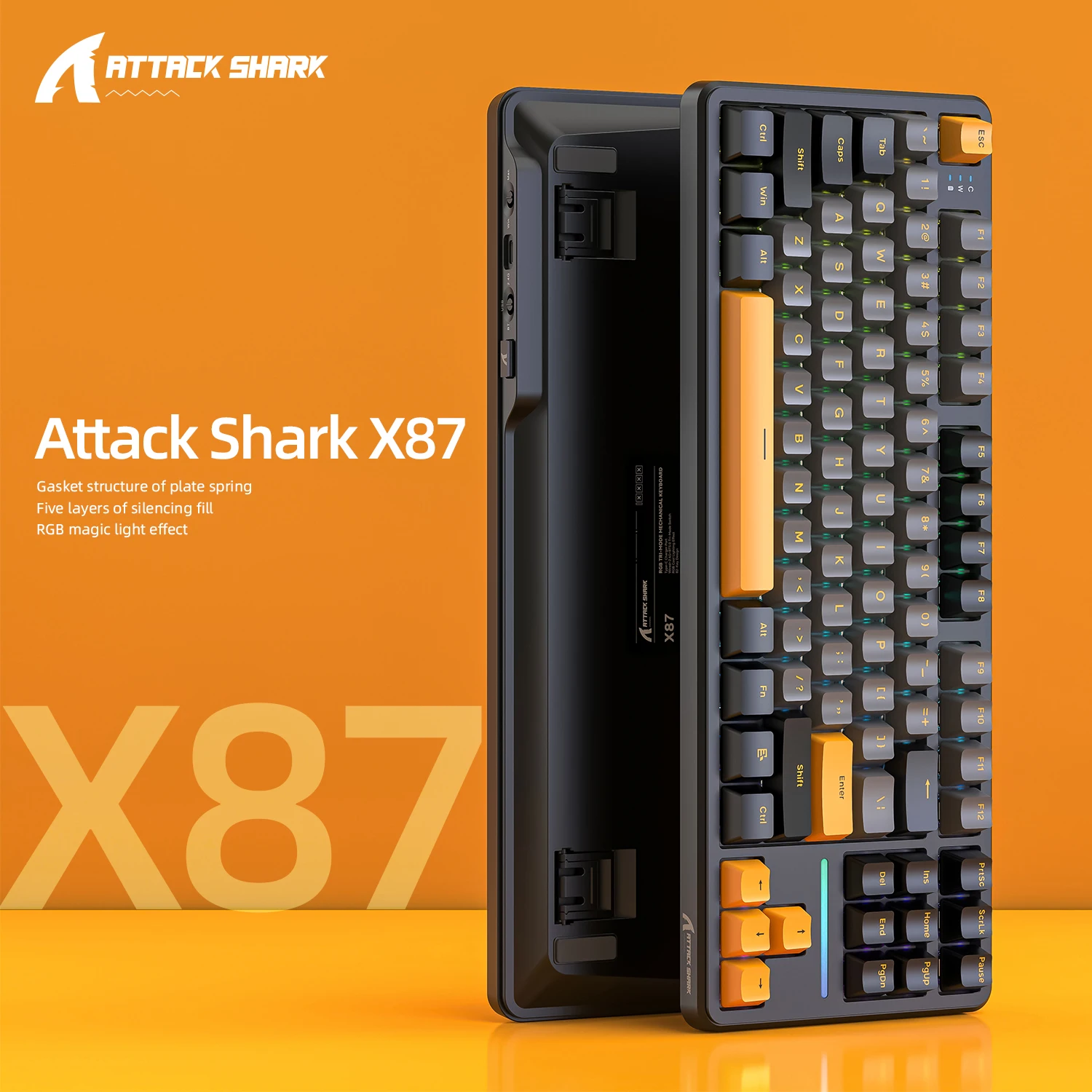 X87 attaque requin Bluetooth clavier sans fil RGB éclairage coloré, conception semi-transparente, clé complète échangeable à chaud pour les jeux