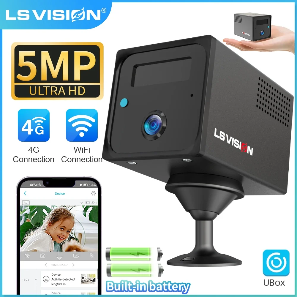 LS VISION Ubox 5MP Low Power Mini Kamera Wifi oder 4G SIM Home Security Kameras CCTV Intercom PIR Erkennung Überwachung IP Kamera