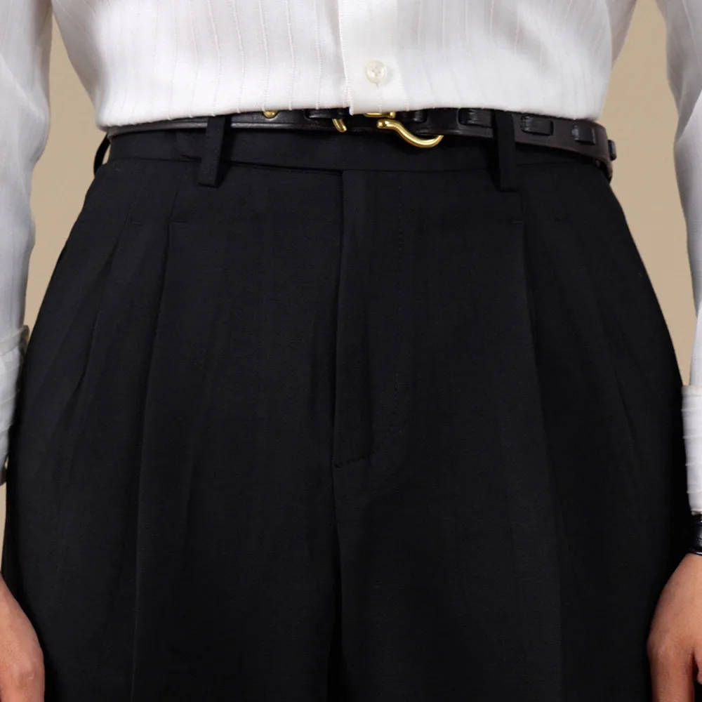 Men's Casual Straight-Leg Pants Italian Style Double-Pleated Suit Pants Commuting Business Trousers Pantalon De Vestir Hombre