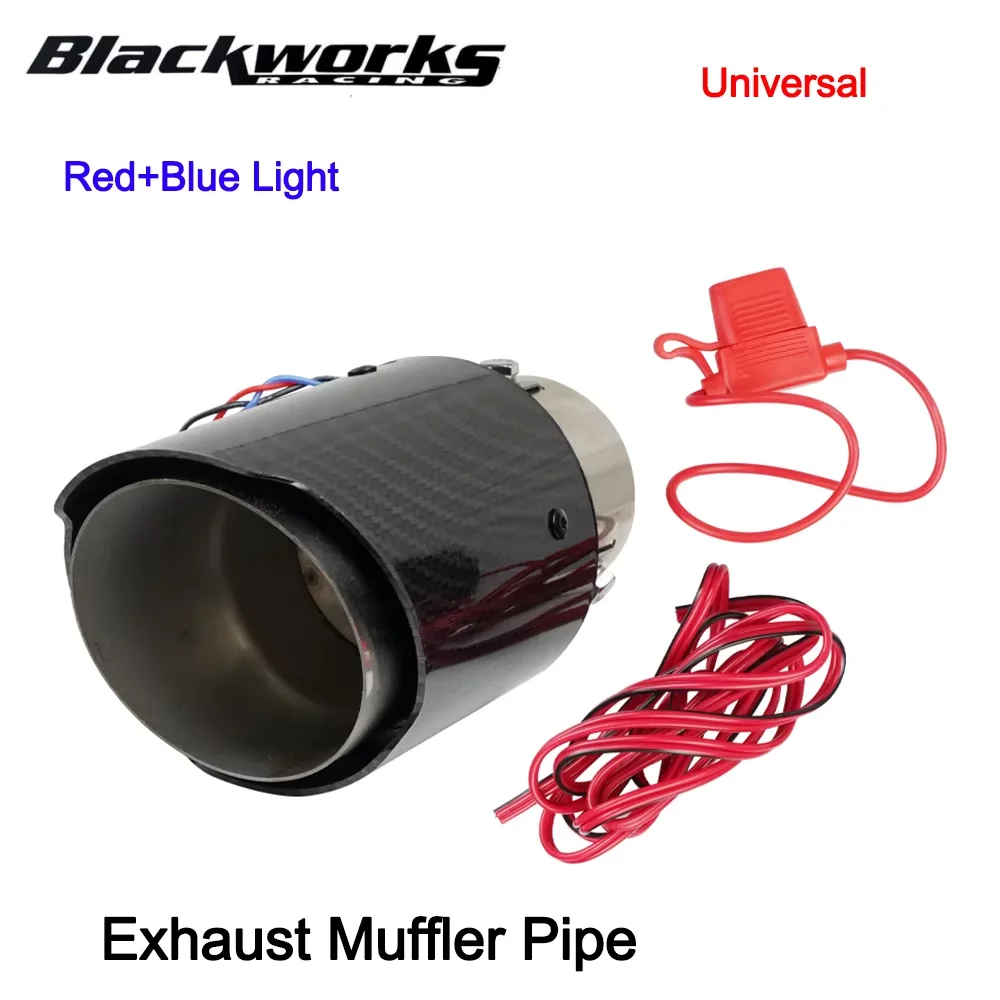 

Red+Blue Light Non-Adjustable LED Exhaust Muffler Tip Pipe Flaming Modified Single Outlet Exhaust Pipe Tail Throat Universal Car