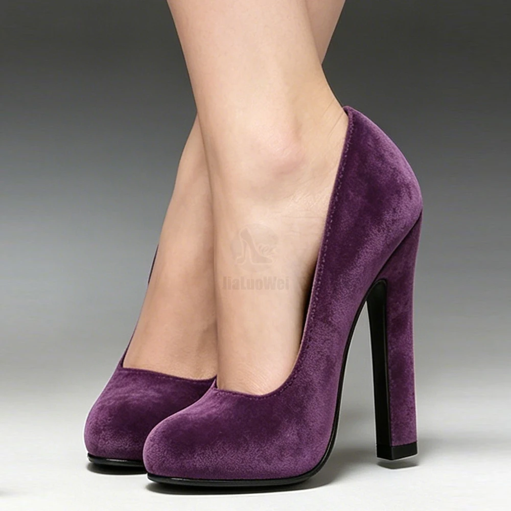 Elegant 6 Inch Purple Suede High Heel Pumps Women Sexy Block Heel Vintage Office Party Dress Shoes Plus Size 36-46