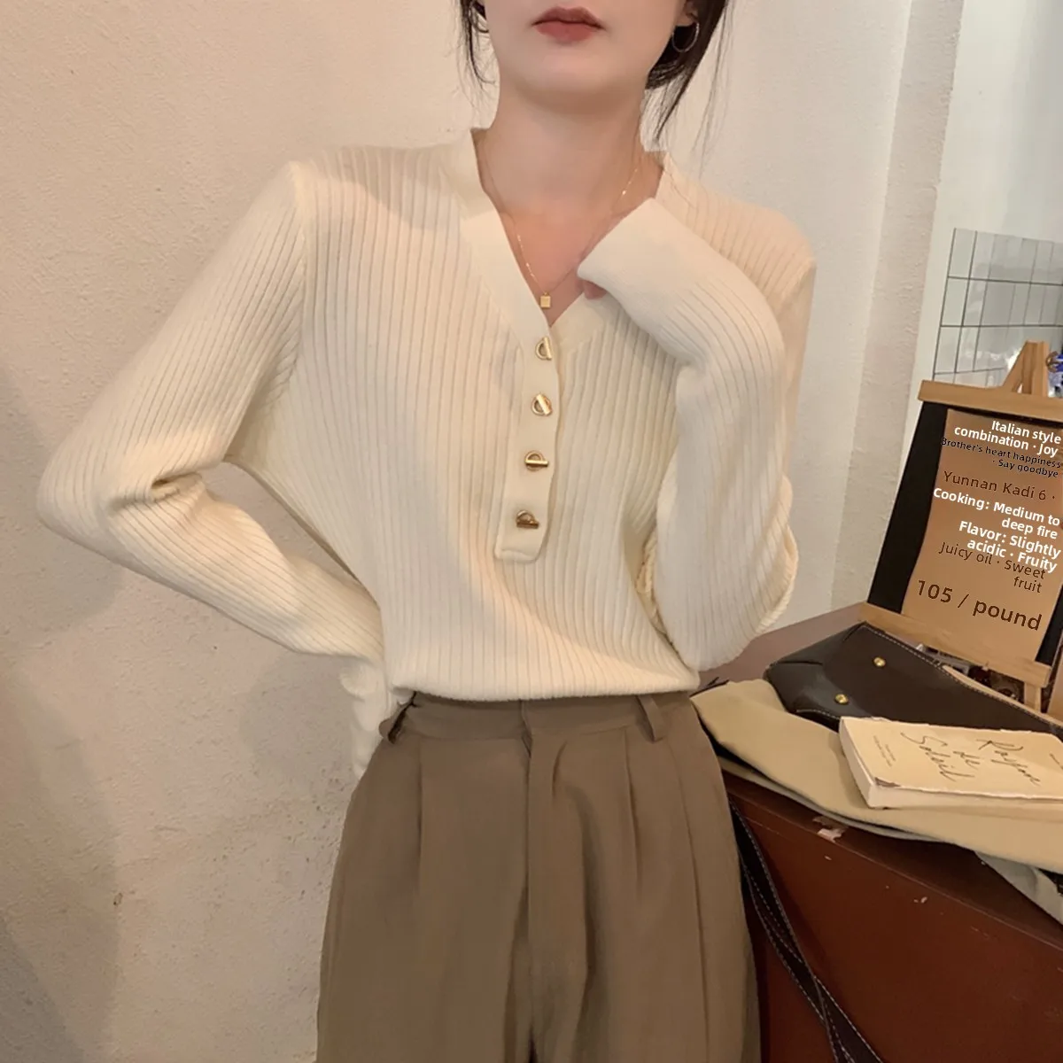 

Women's V-Ne Knitwear Sweater oulder-Length Suit Inner Wear Spring Faionable Top Quali Beautiful Base irt