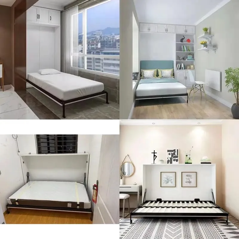 Space Saving Modern Folding Single Murphy Bed with Desk Mechanism Hardware Kit Metal Wall Frame