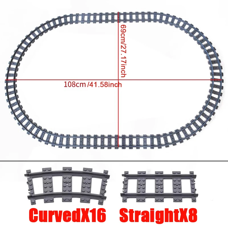 24PCS City Train Tracks Rail Straight Curved Crossing Rails Building Blocks Bricks Flexible Track Compatible with Major Brand