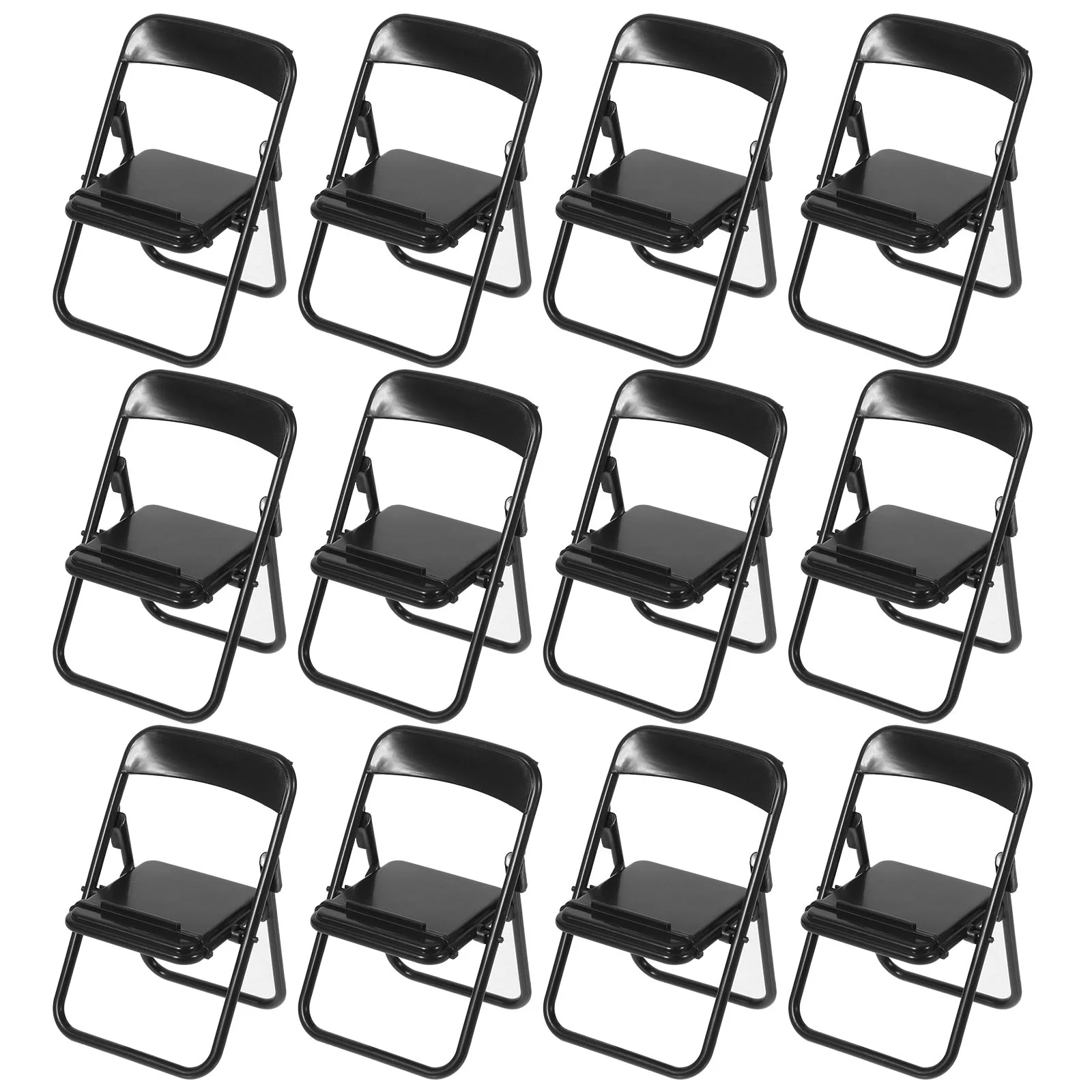 12 Pcs House Folding Chair Work Mini Phones Small Tablet Stands Plastic Fodable Decoration Photo Props