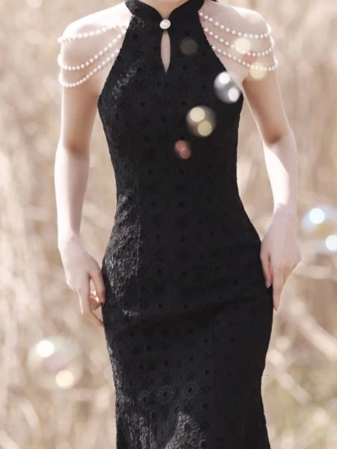 Film No More Bets Dress Jin Chen Sexy Dress With Pearl Chain Same Dress Anna Qipao Black Slim Fit Slim Skirt Chinese Style Skirt