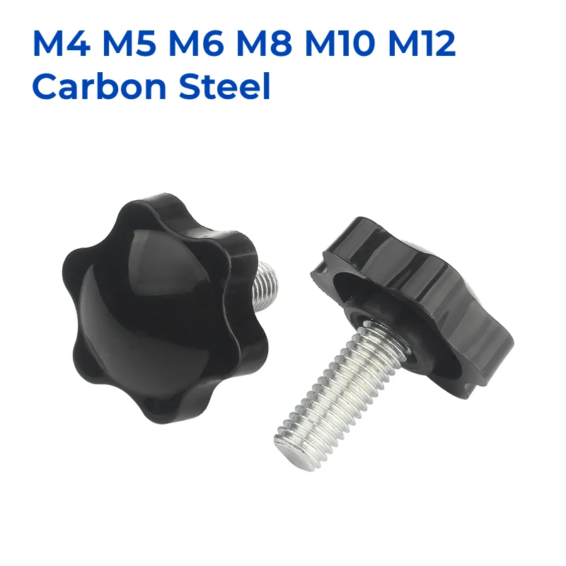 M4 M5 M6 M8 M10 M12 Carbon Steel Star-shaped Thumb Screw Plastic Handle Plum Hand Tighten Screw Tightening Nuts Mechanical Knob