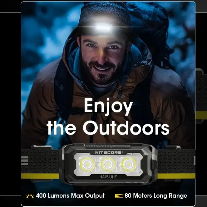 NITECORE HA15 UHE كشافات خفيفة الوزن للتخييم في الهواء الطلق مصباح أمامي مثبت على الرأس مصباح الصيد تشغيل كشافات كشافات العمل