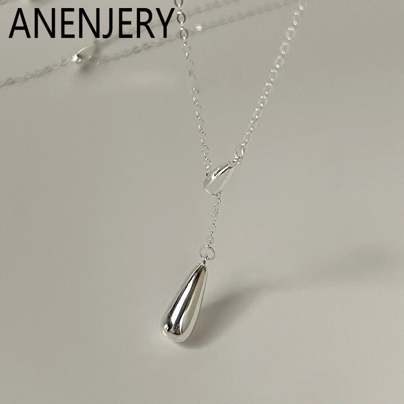 ANENJERY Silberfarbene Wassertropfen-Anhänger-Halskette für Damen, modischer, schlichter Schmuck, Geschenke, Großhandel