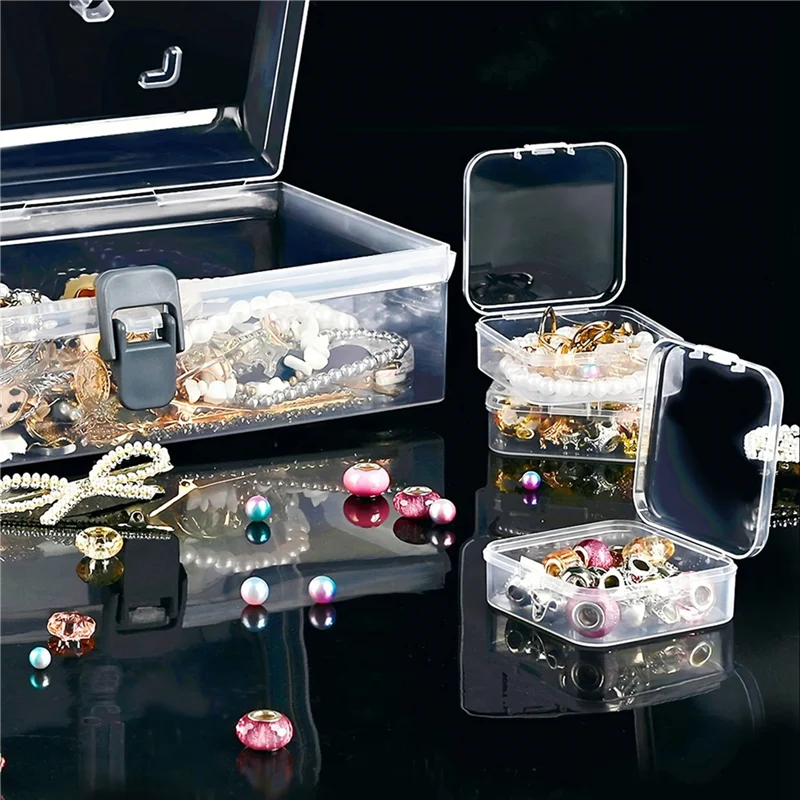 صندوق منظم الخرز A88Z 2X مع مقبض، 24 قطعة من البلاستيك للتخزين المستطيل، صناديق حاويات تخزين الخرز الشفافة الصغيرة