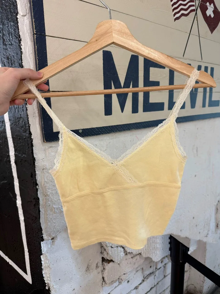 

Butter Yellow Tank Tops Women Summer New Casual Simple Cotton V-neck Slim Cropped Sleeveless Vests Sweet Cute All-match Camisole