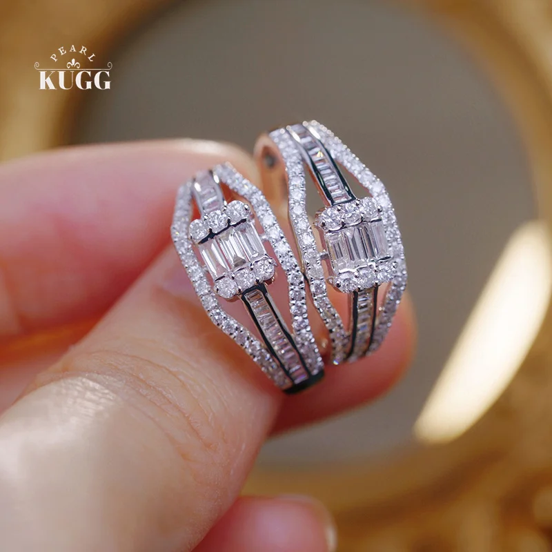 

KUGG 18K White Gold Rings Luxury 0.70carat Real Natural Diamond Engagement Ring for Women Romantic Style High Wedding Jewelry