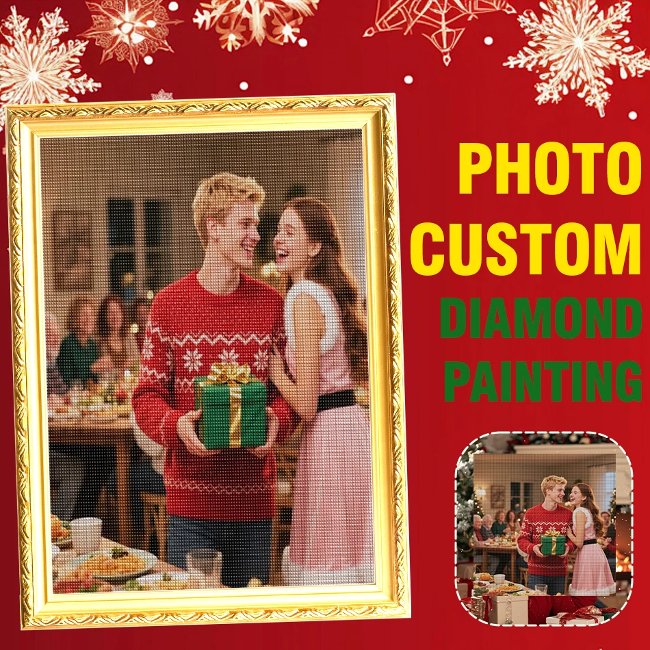 

PhotoCustom Рождественская полная круглая/квадратная алмазная живопись, персонализированная с помощью вашей фотографии, потрясающее украшение для дома на заказ, сделай сам