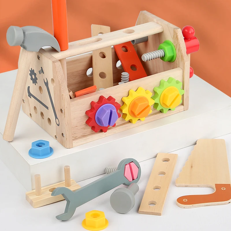 Set di attrezzi per bambini in legno Giocattolo da viaggio Stelo Giocattoli per l'apprendimento Per i più piccoli Giocattoli educativi da costruzione per bambini Ragazze Ragazzi Regali di festa
