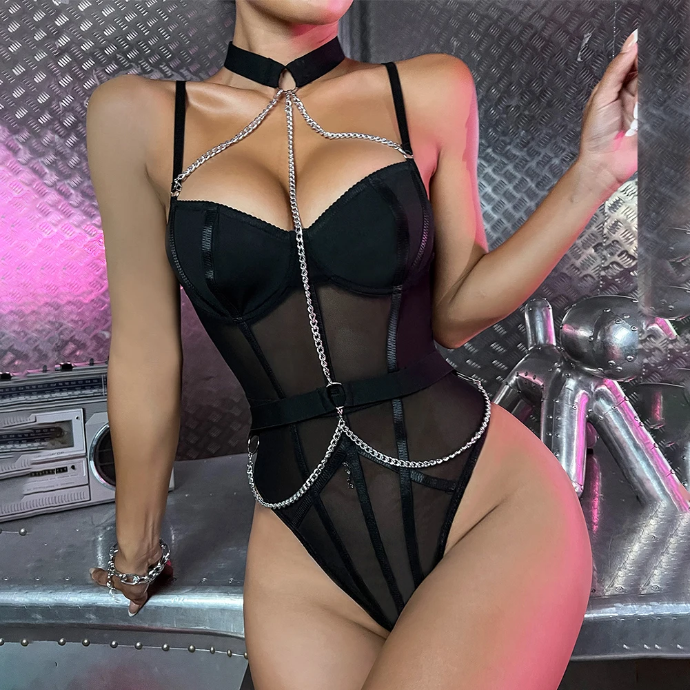 

Lace See Though Bodysuit Bodysuit Nightwear Clubwear Polyester Regular Sexy Sleeveless Slight Strech Snap Crotch