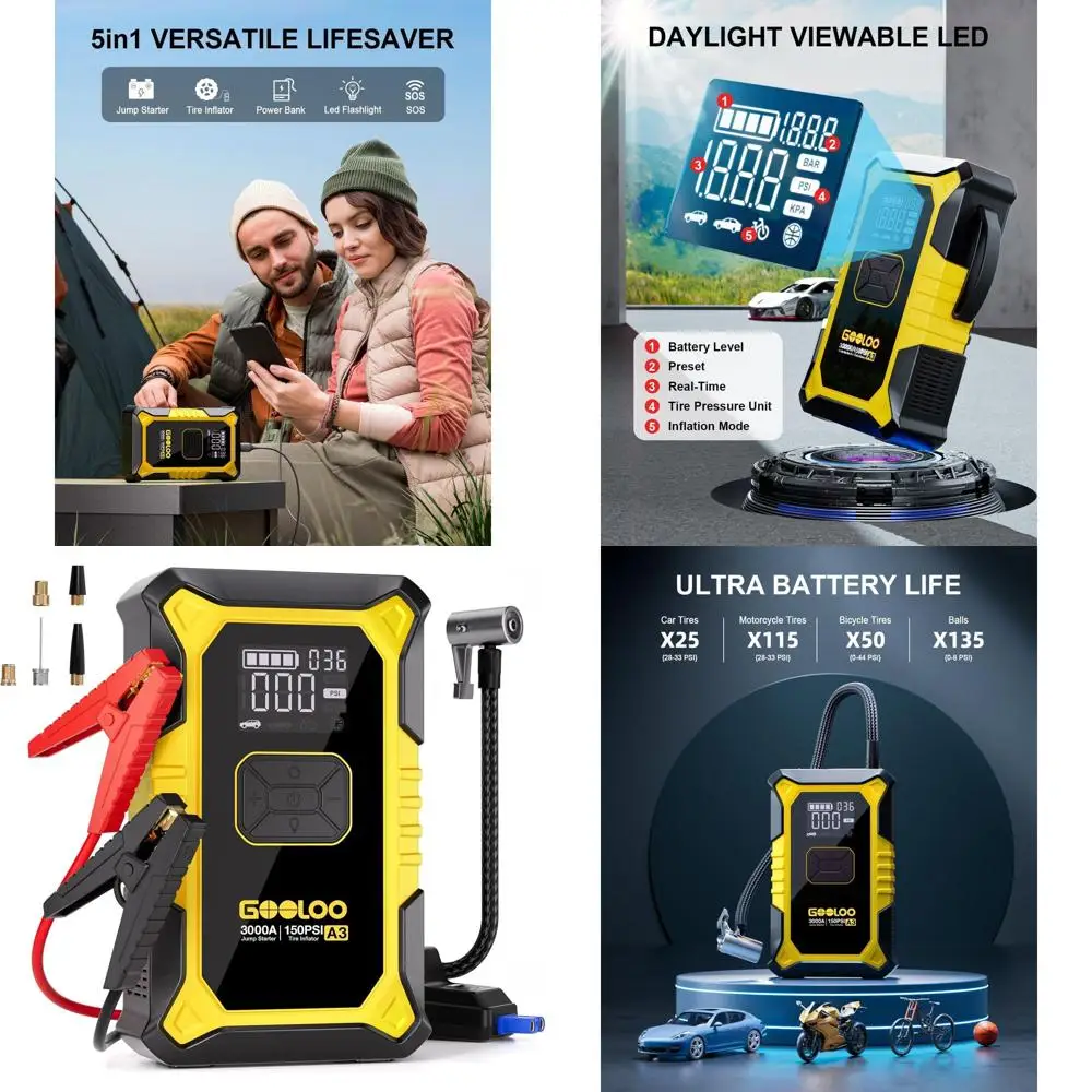 

Стартер A3 с воздушным компрессором, портативный автомобильный аккумуляторный стартер 3000 А (дизельный стартер (9,0 газа/6,5 л) с автоматическим отключением 150 фунтов на квадратный дюйм Ti