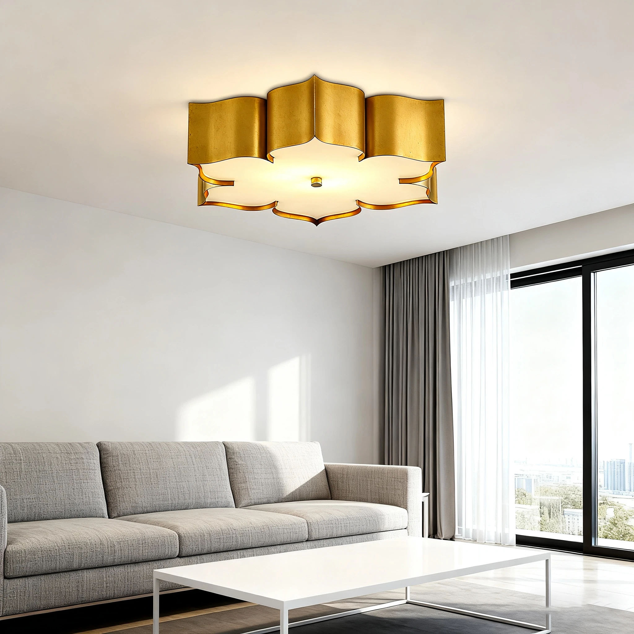 AiPatTe Minimalist Dimmable Chandelier Glass Floral Hardware Luster Ceiling Light 3-Color Changeable for Living Room Dining Fixt