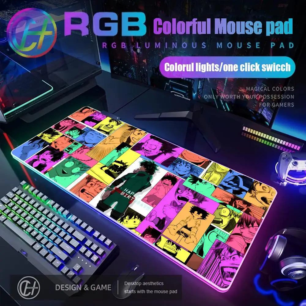 

Коврик для мыши RGB Anime My Hero Academia с HD-печатью, большой, HYBXAXC XXL, с прошитыми краями, для офиса, противоскользящий, защита стола