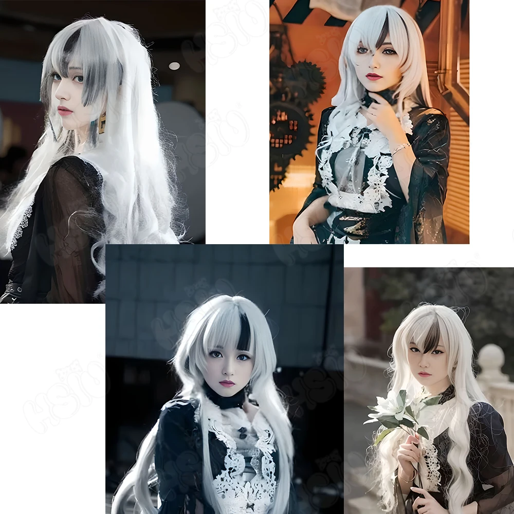 Oak casket Cosplay Wig Game Path to Nowhere Cosplay HSIU 80cmSilver White Mixed Black Long Wig Synthetic Wig Path to Nowhere Wig