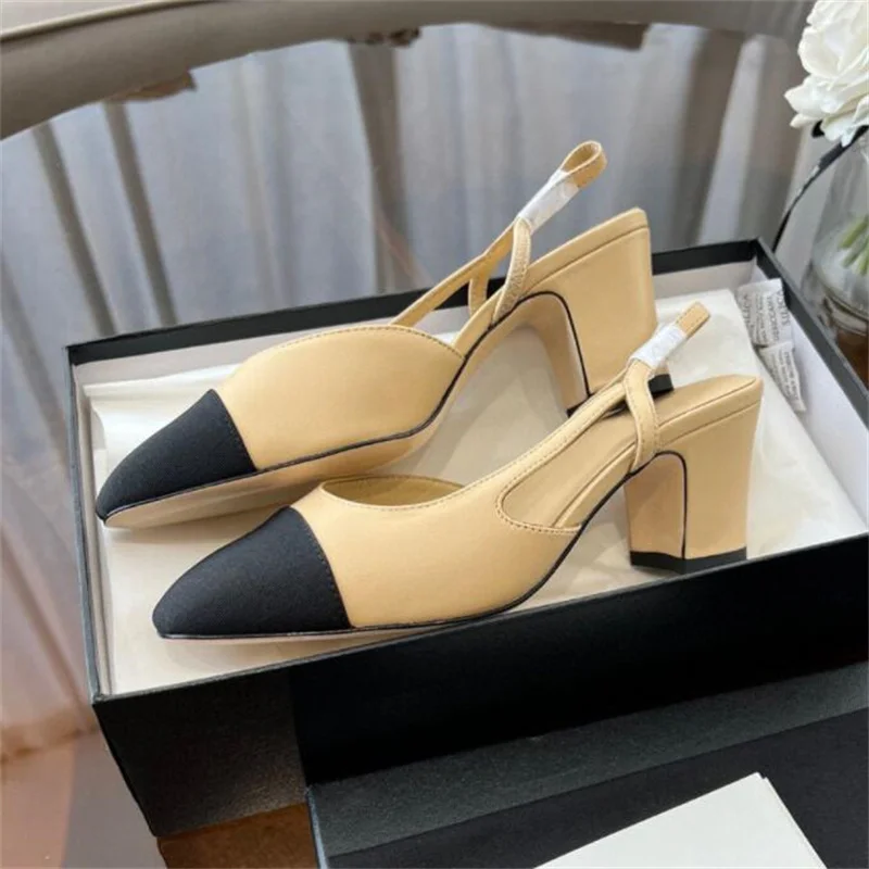 Top Quality Genuine Leather Low Heels Women Party Shoes Classic Heels Round Toe Slip on Ladies Summer Sandals