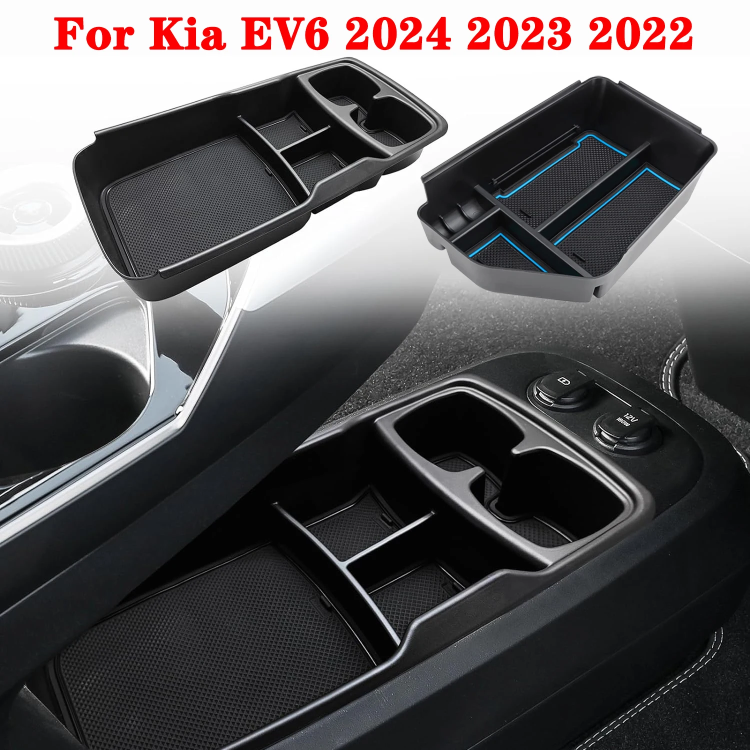 

For Kia EV6 2024 2023 2022 Lower Center Console Organizer Tray and Armrest Storage Box, ABS Storage Box Interior Accessories