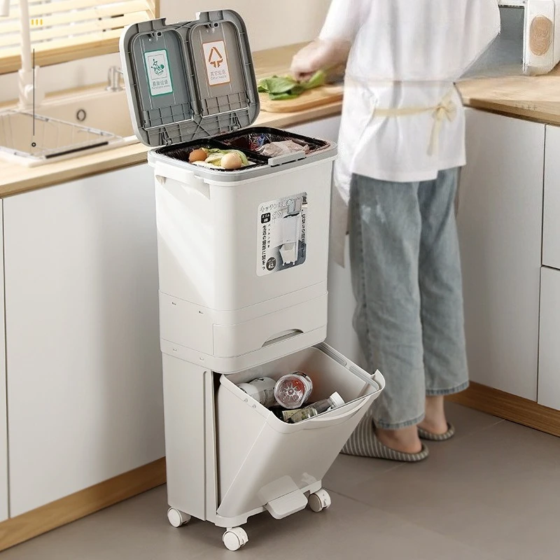 

Kitchen Pedal Trash Bin Food Trash Can Plastic Litter Bins Large Capacity Garbage Cans Luxury Rubbish Bin Kitchens Accessories