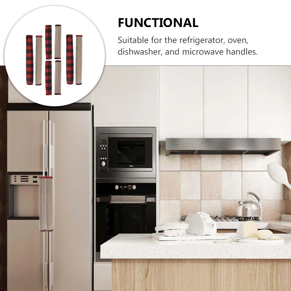 

8Pcs Xmas Plaid Fridge Handle Covers Oven Microwave Knob Protectors Kitchen Handle Covers Christmas Fridge Decor