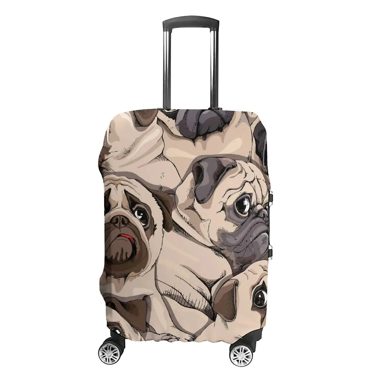 Funda de equipaje con patrón de Pug de dibujos animados, cubierta de maleta antiarañazos, funda de carrito con cremallera, accesorio de viaje para 18-32 pulgadas