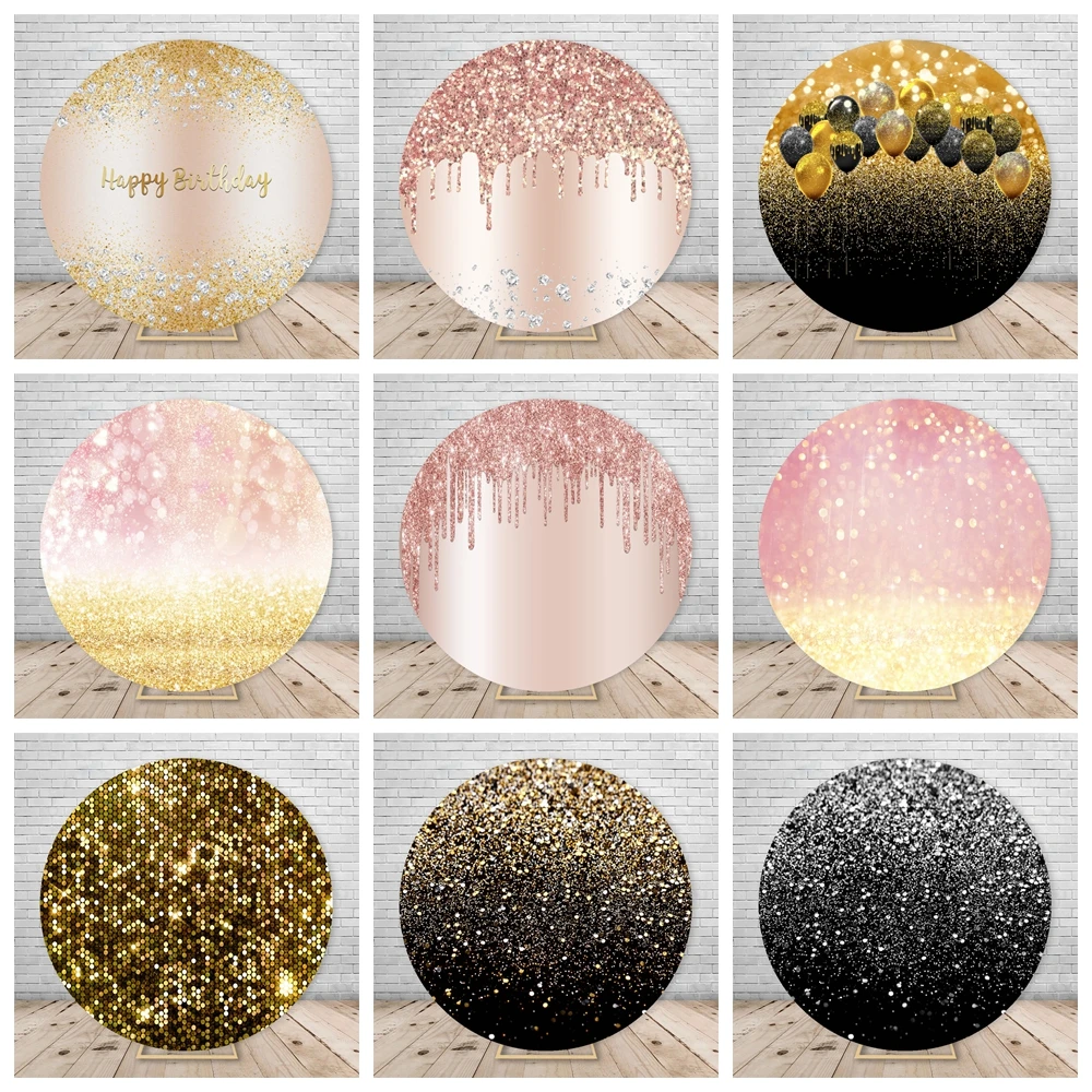 Glitter Lighting Bokeh Shiny Golden Round Photography Background Birthday Party Wedding Elastic Ring Background Cover Custom