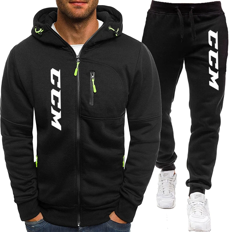 CCM Men\'s Sets Hoodies+Pants Autumn Sport Suits Casual Sweatshirts Tracksuit Male Casual Sports Zipper Jacket Jogging Suit