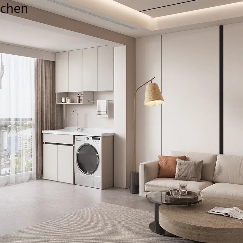 Washing Machine Balcony Integrated Cabinet Combination Laundry Cabinet Laundry Sink Basin Companion with Washboard Basin