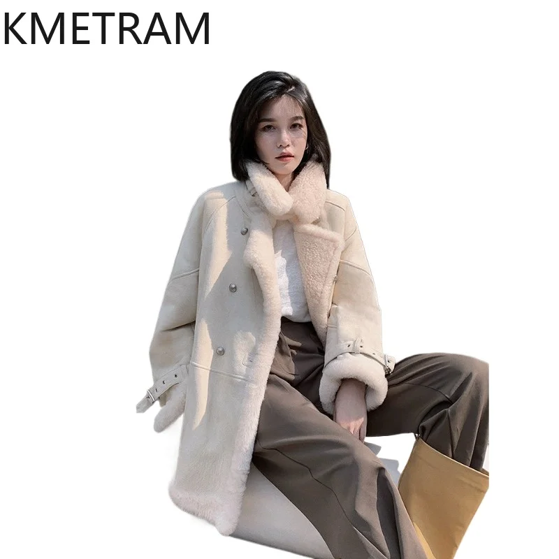 

KMETRAM Natural Turkey Merino Sheepskin with Wool Attached Coats Stylish Winter Jacket 75cm New Real Fur Coat Woman Clothes 2026