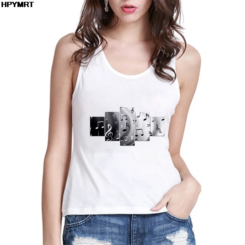 Summer Sexy Women Tank Tops Fun Music Note Print Sleeveless Tee  Harajuku Graphic Fashion Casual Top Vest Streetwear Clothing