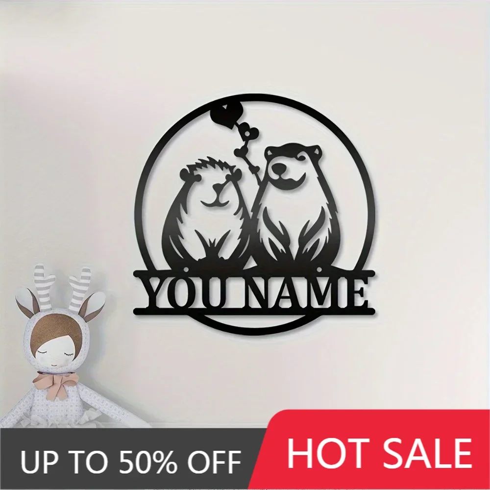 

1PC Unique Customized Couple Dolphin - Inspired Metal Wall Art Sign Black Round Iron with Custom Text Love - Themed Reusable Dec