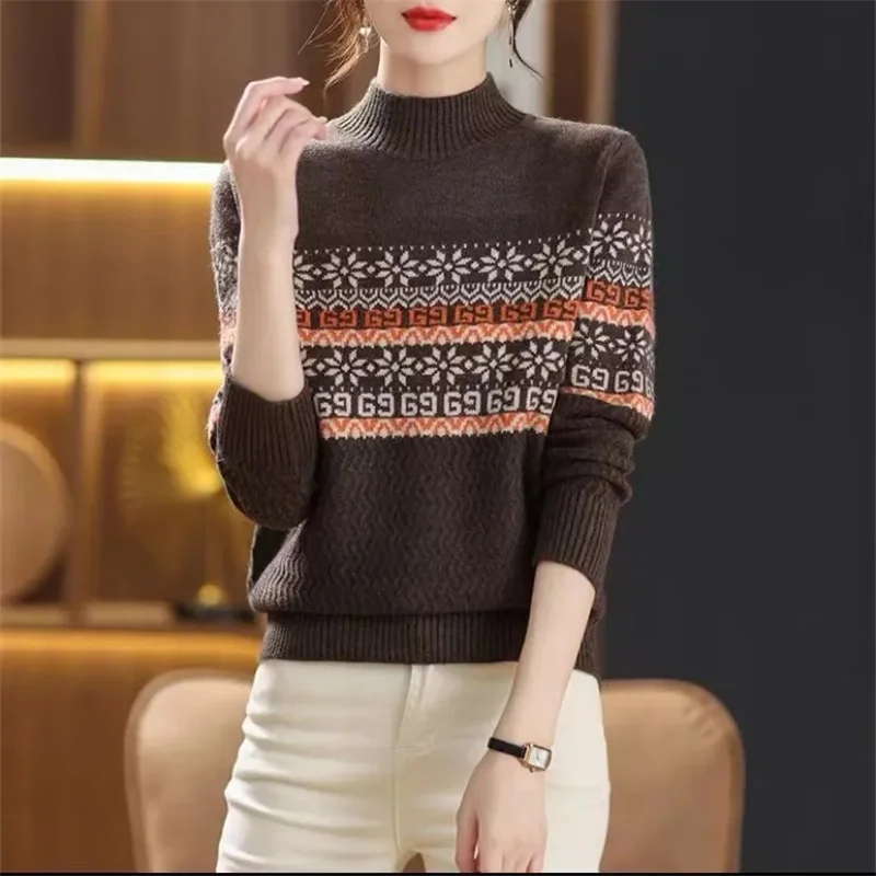 ربيع الخريف السيدات سترة أنيقة تحمل شعار لعبة البيسبول سترة سترة 2025 Femne نصف عالية الحياكة المرأة الكورية الجاكار معطف محبوك فضفاض