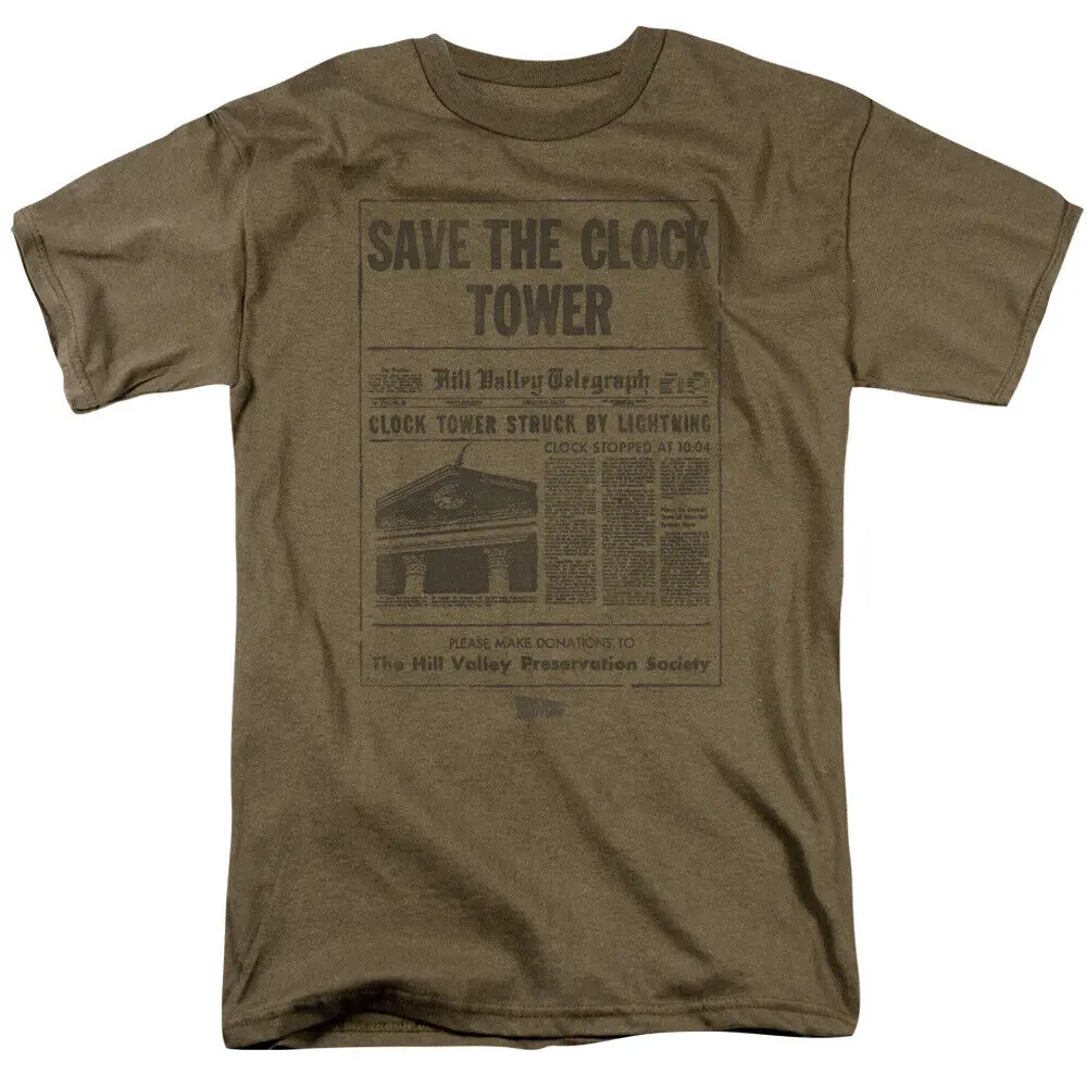 Back to the Future Clock Tower T Shirt Mens Licensed Retro Movie Safari Green