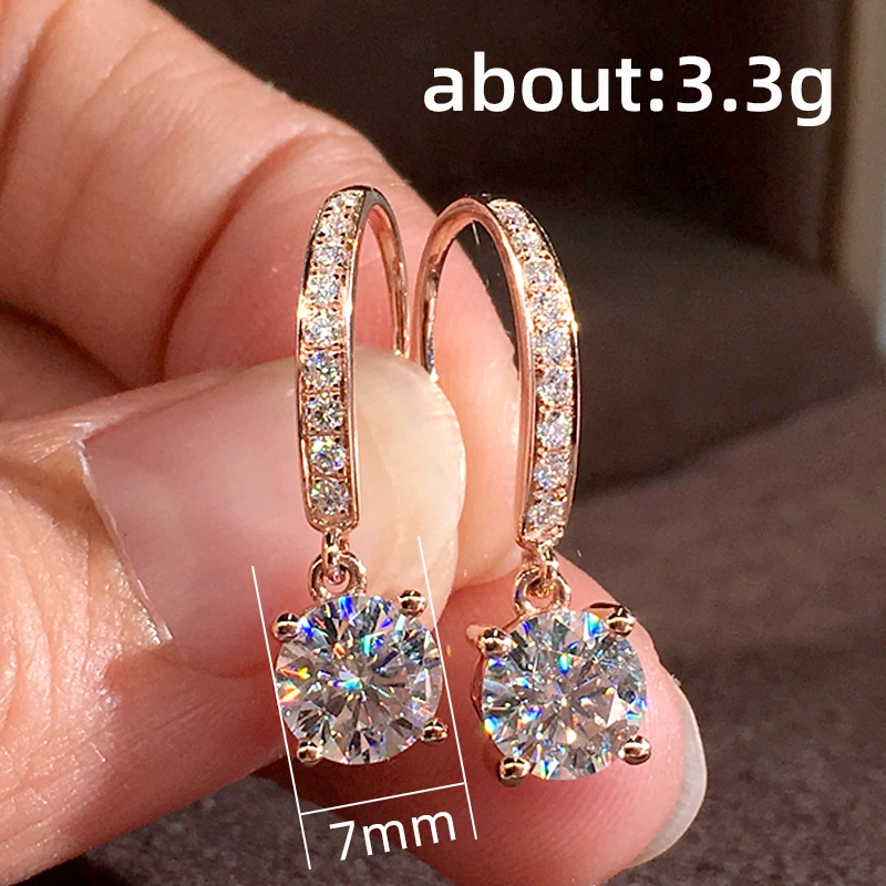 Huitan Trendy Rose Gold Color Drop Earrings for Women Round Cubic Zirconia Pendant Luxury Bride Wedding Earrings Fashion Jewelry