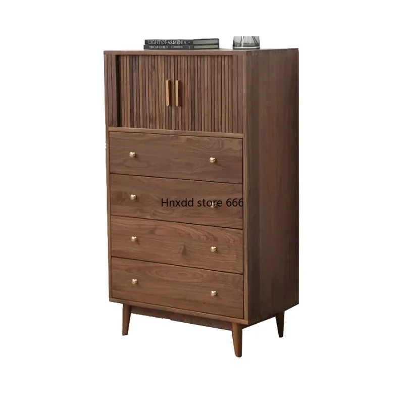 Solid Wood Four-Bucket Cabinet Restaurant Side Cabinet Black Walnut Bedroom Locker Nordic High Cabinet