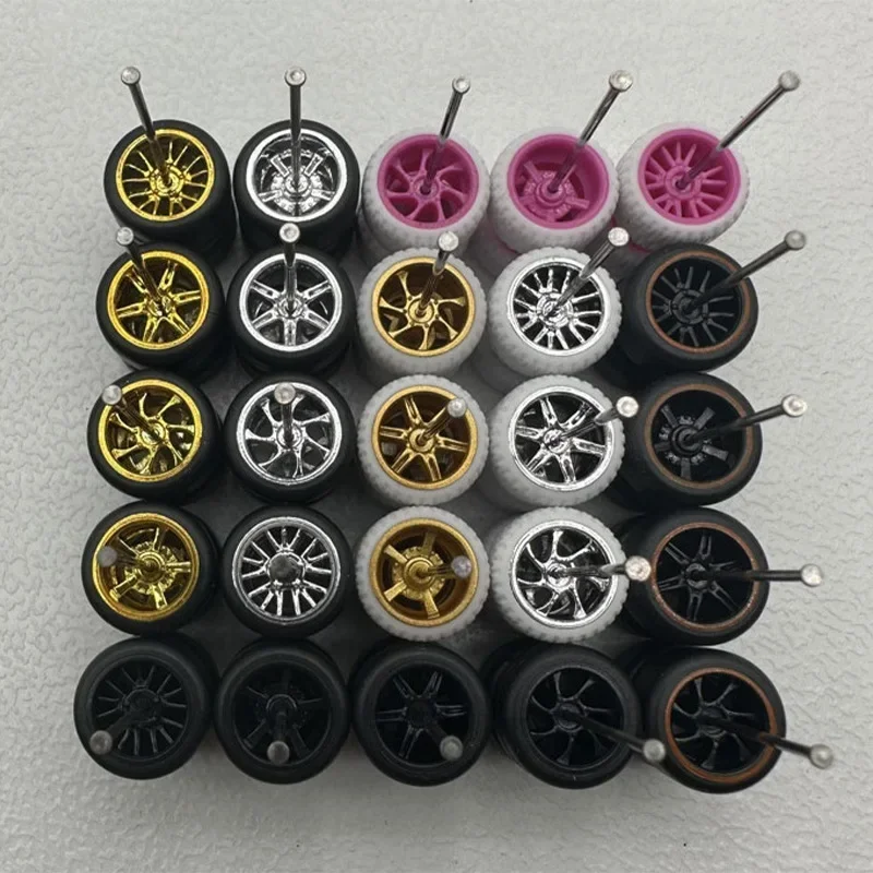 1:64 Alloy Car Accessories Wheels Model Modification Hub Rubber Tires Racing Vehicle Toy Cars Upgrade Original Front Rear Tires