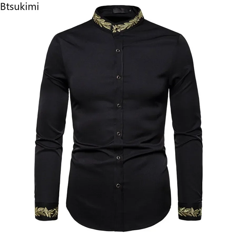 2024 Men\'s Summer Casual Long Sleeve Shirts Slim Fit Turn Down Collar Shirts Formal Office Business Shirts for Men Tops Big Size