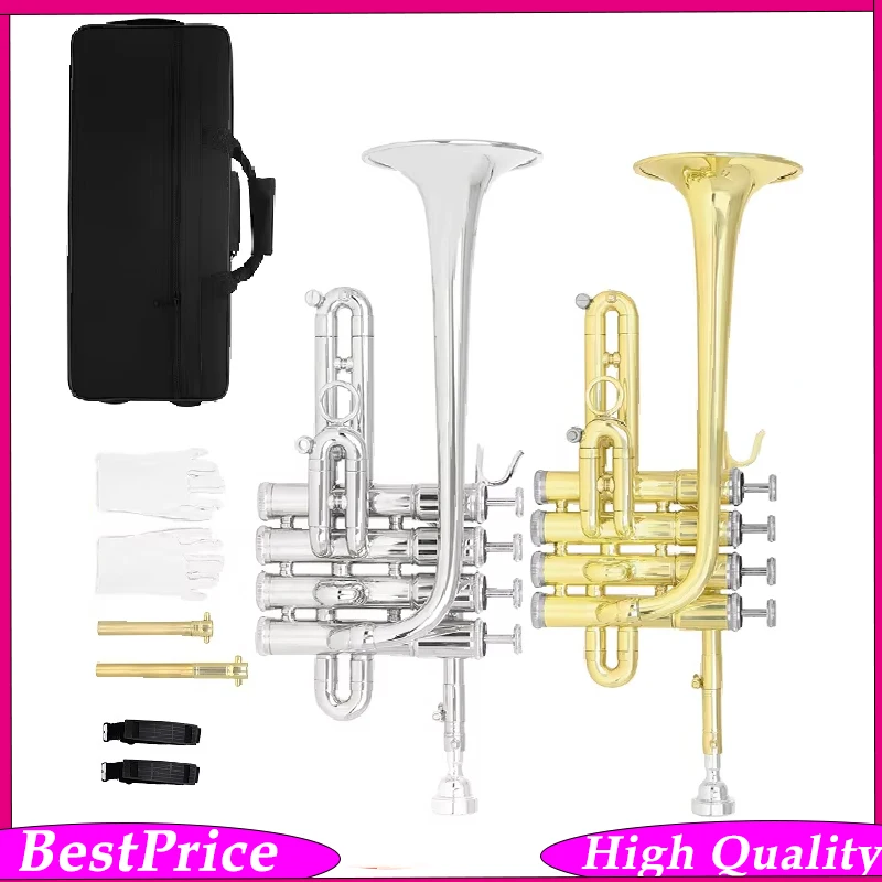 

SLADE Bb Soprano Trumpet 4 Keys Trumpet 4-Valve Design Gold/Silver Plating Premium BrassMusical Instrument with Case